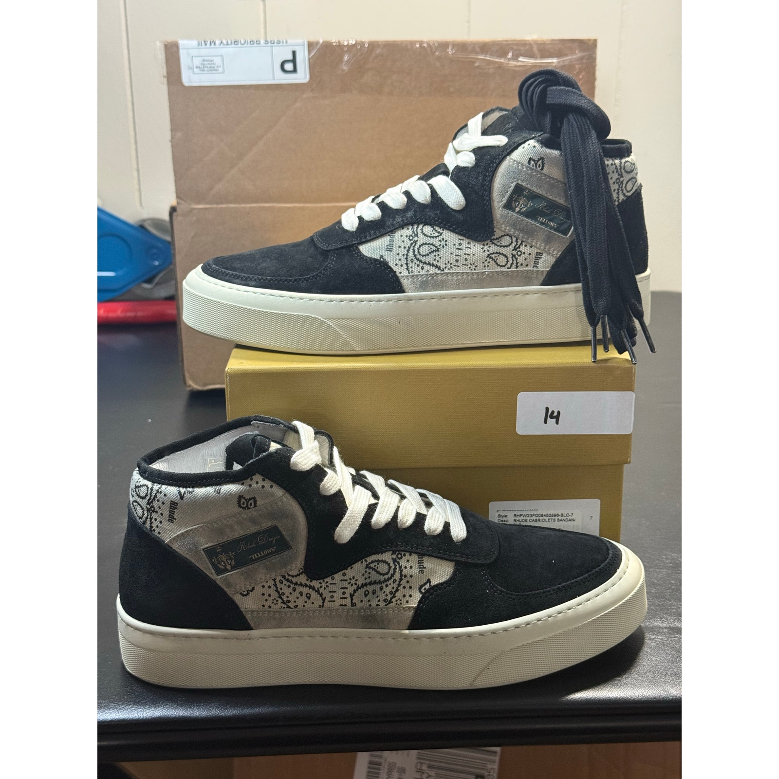 Rhude Cabriolets Mid-Top Bandana Black & Cream - Size 7m/8.5w
